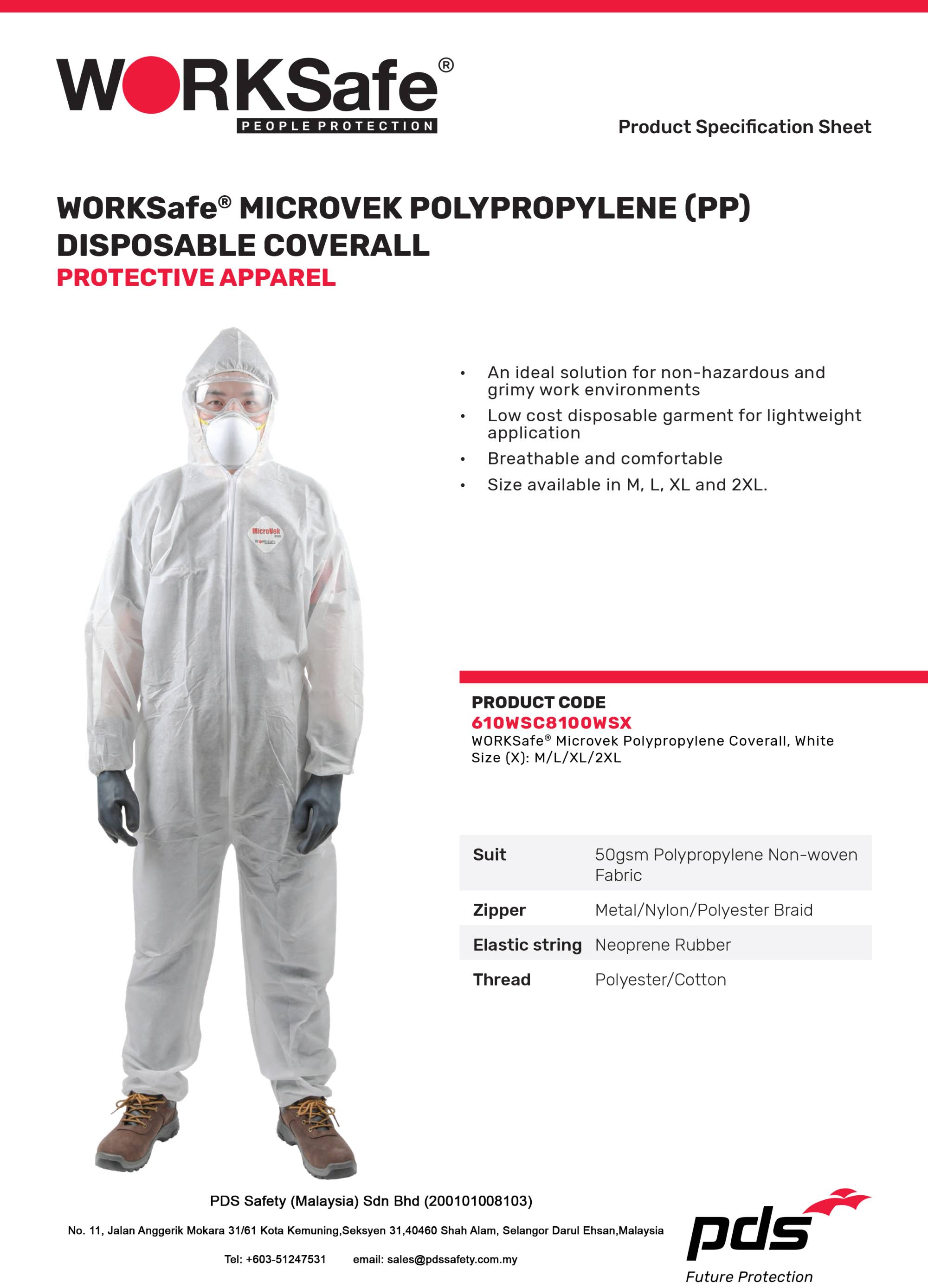WORKSafe® MICROVEK POLYPROPYLENE (PP) DISPOSABLE COVERALL